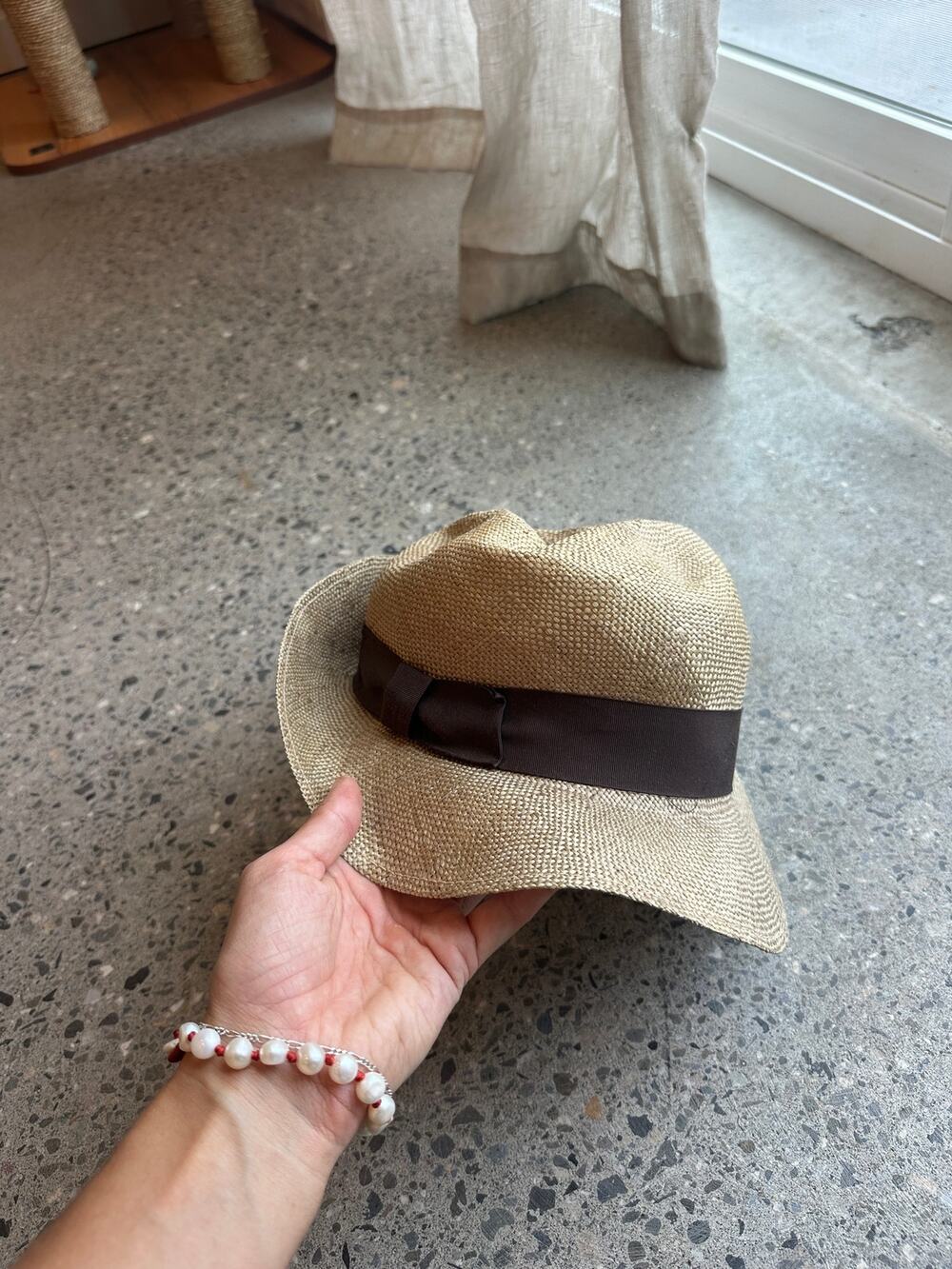 Vintage Straw Fedora Hat Brown Grosgrain Ribbon – Made in Italy